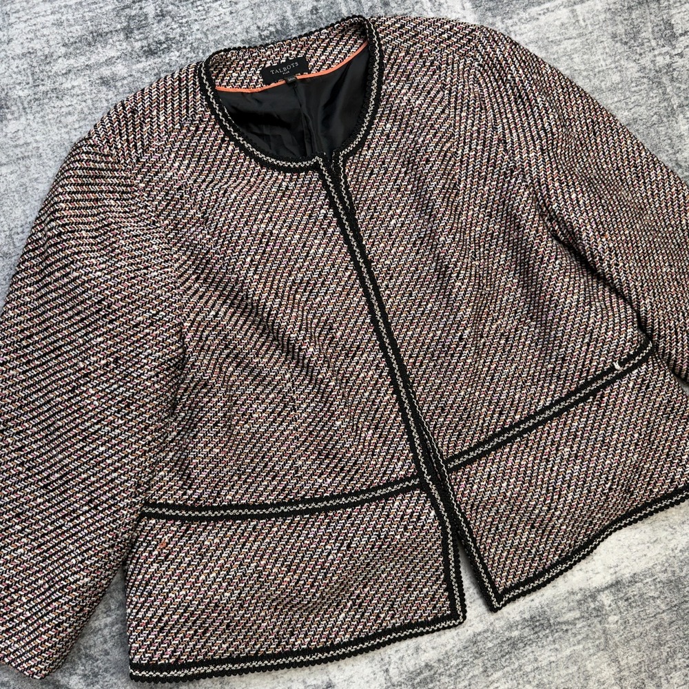 Tablots Jacket Womens 24W Grosgrain Trim Tweed Coat Career Elegant Preppy